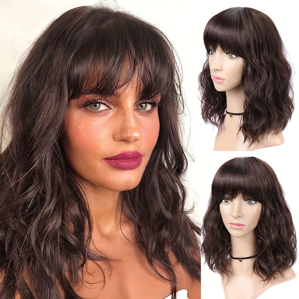 Heat Resistant Body Wave Hair Wig With Bangs For Women - Temu