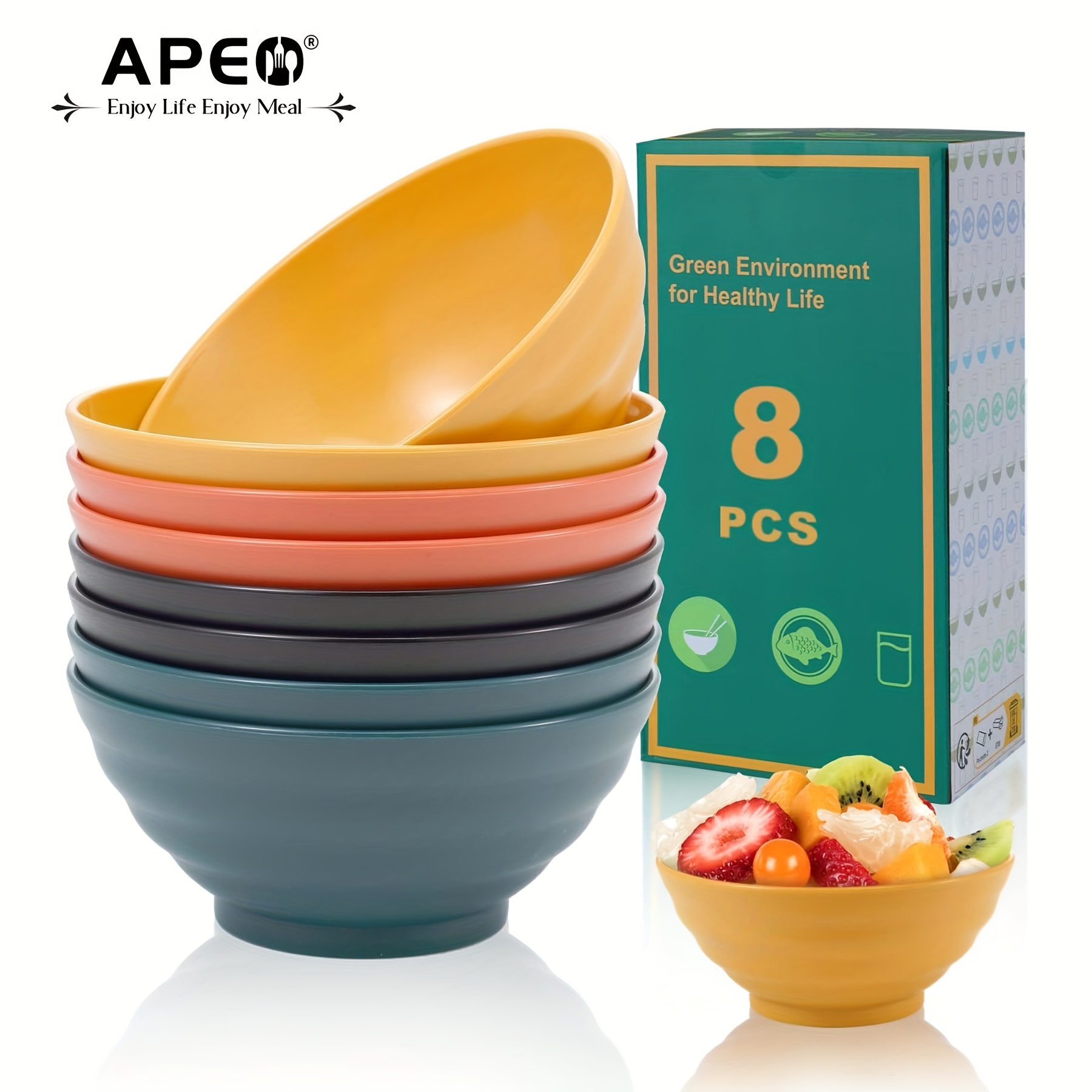 Apeo, Colourful Plastic Bowls Cereal Bowls Set, Fruit Bowls Snack