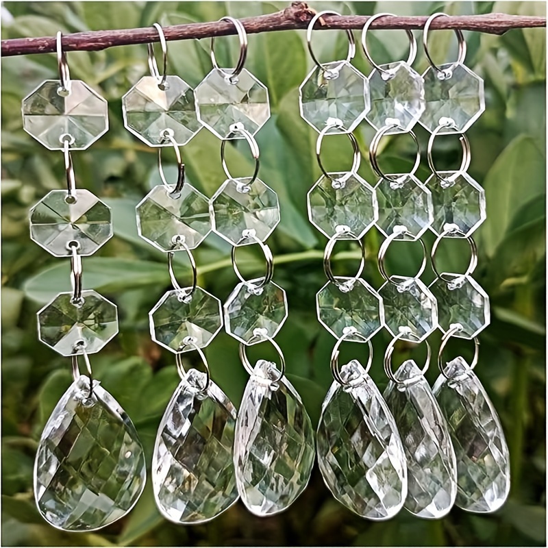 99ft Acrylic Crystal Garland Strands - Hanging Chandelier Gem Bead Chain -  14mm Clear Octagon Prism Diamond String Decorations for Wedding Party