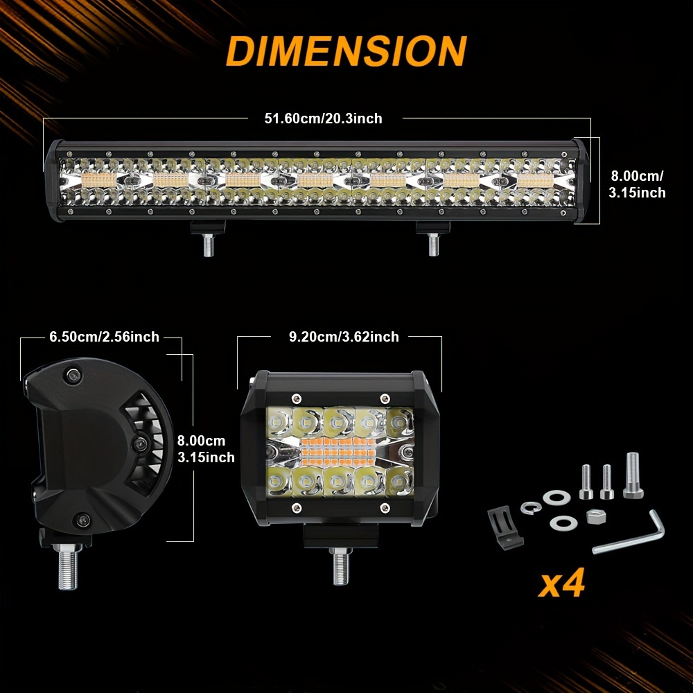 Faros Barra de 20 Led doble color ambar y blanco 60w para coche moto  universales Par, Moda de Mujer