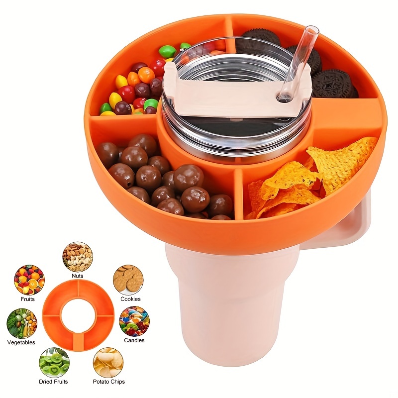 Snack Bowl for Stanley Tumbler Accessories - Snack Ring For Stanley Cup 30  Oz Tumbler with Handle, Reusable Divided Tray Platter with 3 Compartment