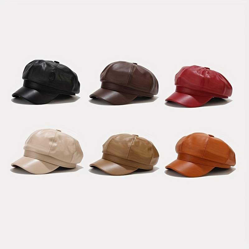 

Autumn And Winter Light Board Leather Hat For Women, British Style Vintage Casual Solid Color Cap, Fashionable Pu Hat.