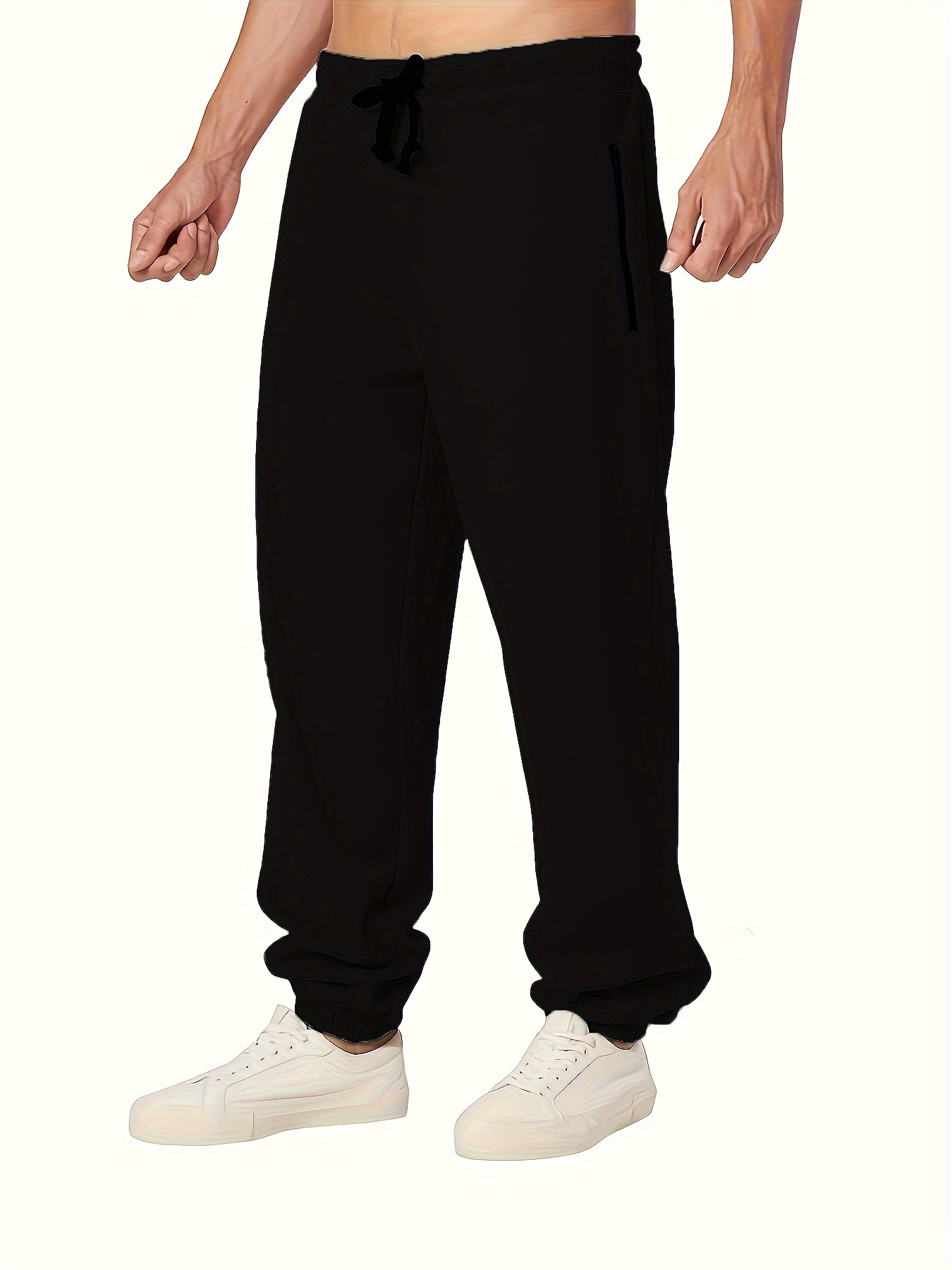 Solid Drawstring Sweatpants Loose Fit Pants Men's Casual - Temu