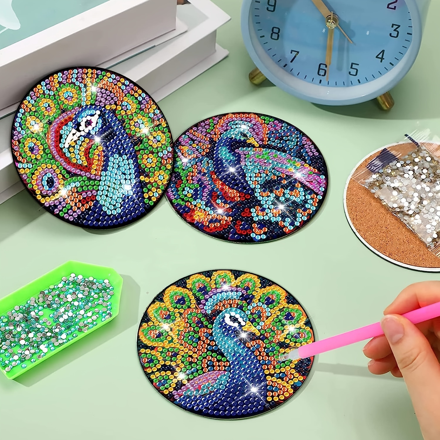 Peacock Diamond Art Coasters Peacock Diamond Painting - Temu