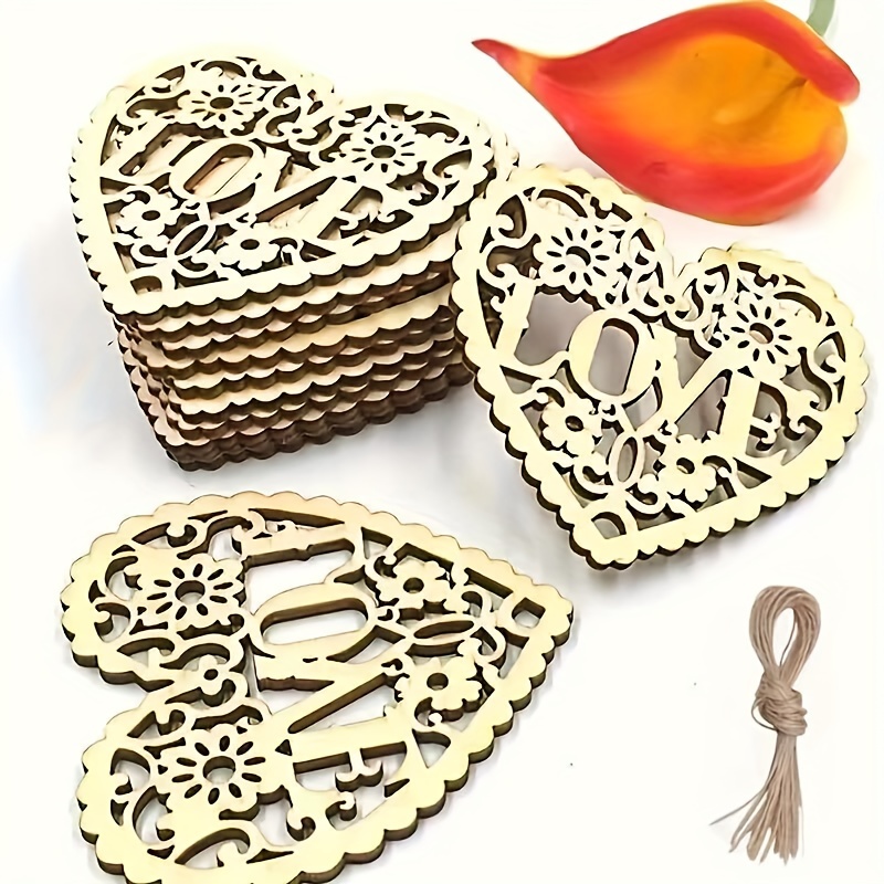 Large Size Love Heart Shape Wooden Ornaments Heart Wood - Temu