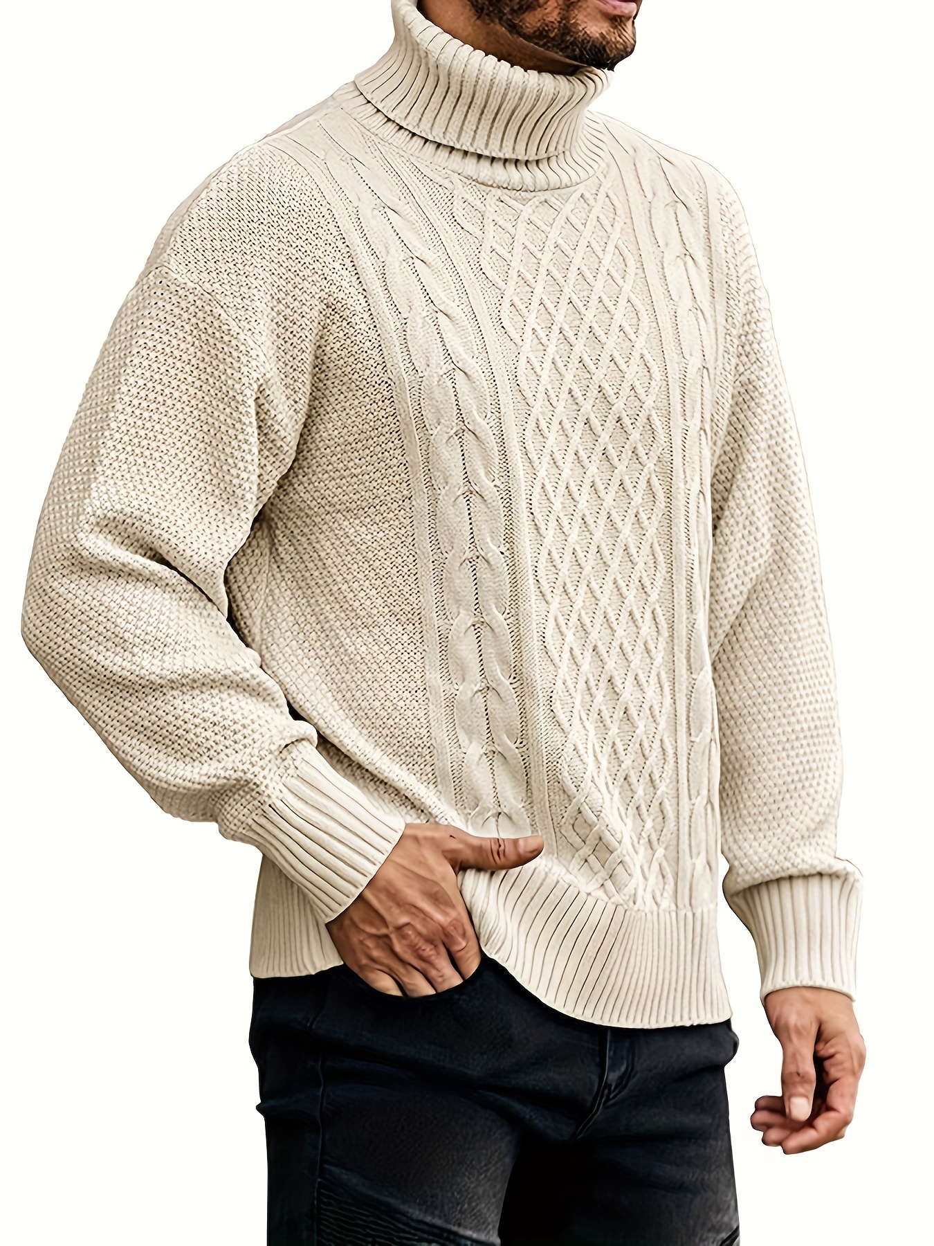 Hombres moda Casual manga larga cuello alto invierno tejido grueso Casual  cálido punto suéter suéter Adepaton CJWUS-3517