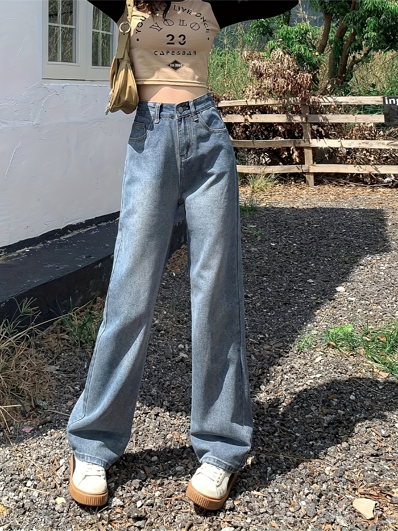 Guzom Womens Baggy Jeans- High Waisted Boyfriend Wide Leg Stretchy Fall Fashion  Denim Pants Light Blue Size 10 