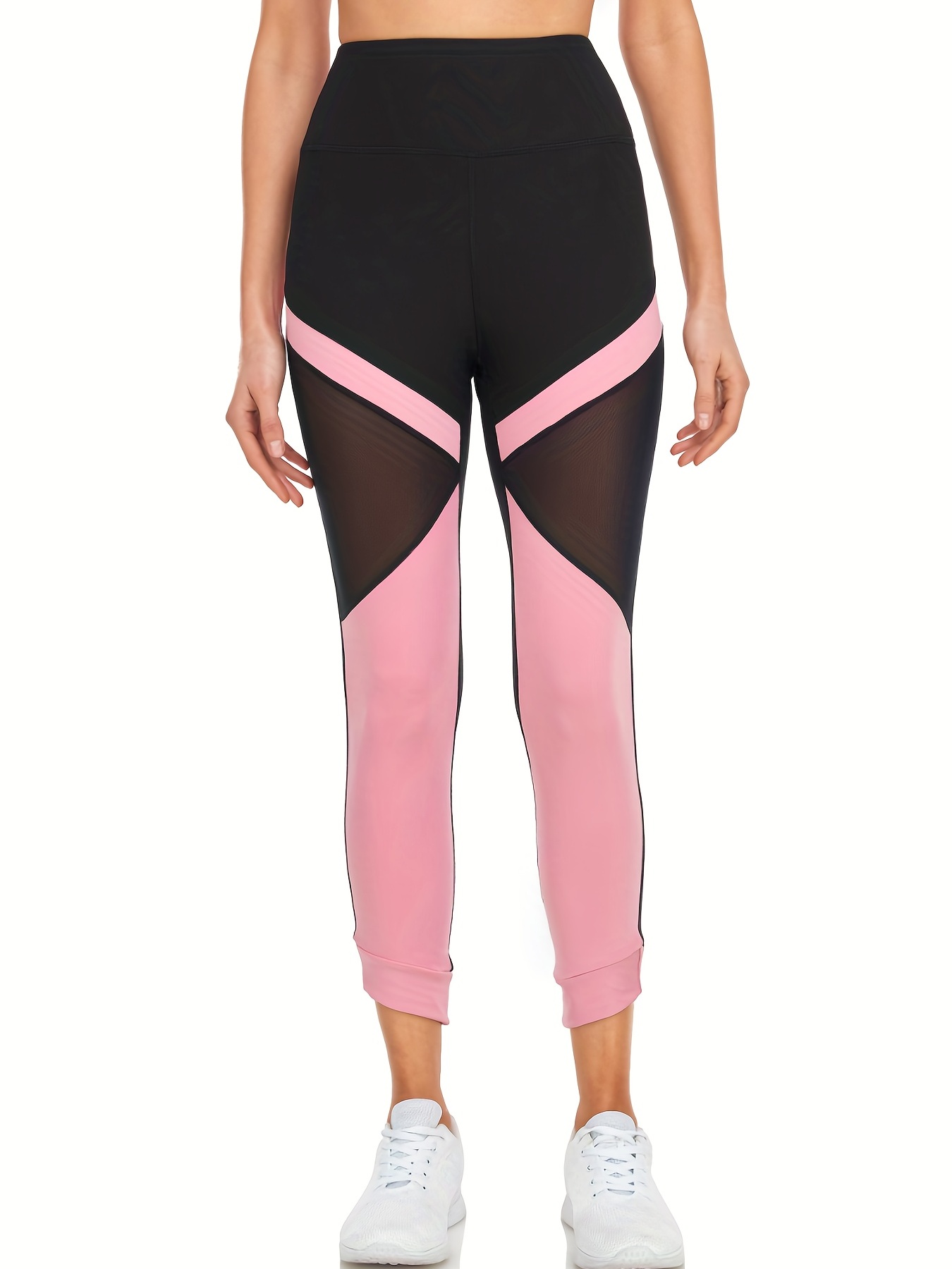 Mesh Stitching Yoga Leggings High Stretch High Waist Workout - Temu