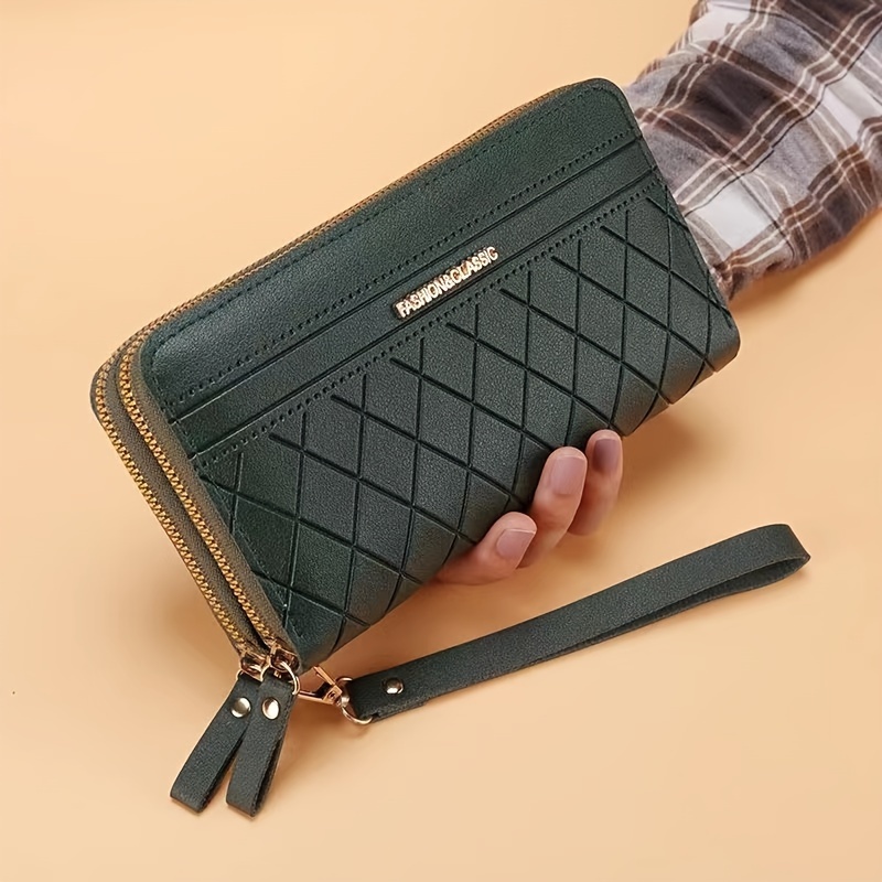 Faux leather card holder with double zipper