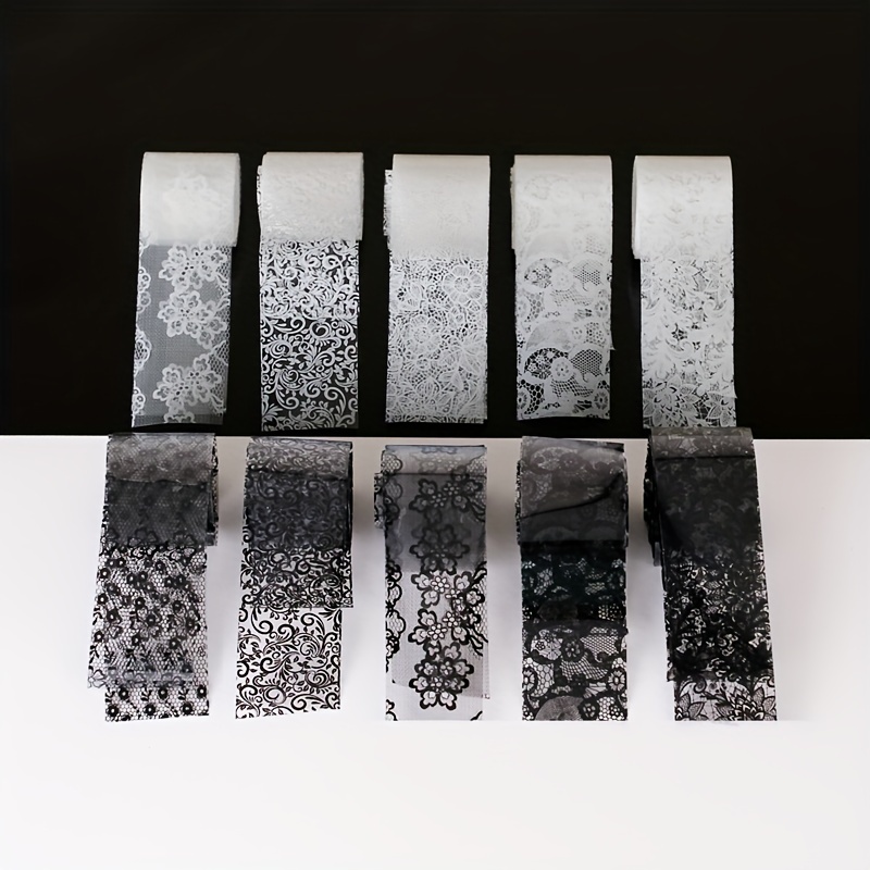 Black And White Lace Flower Nail Foils Diy Nail Art - Temu