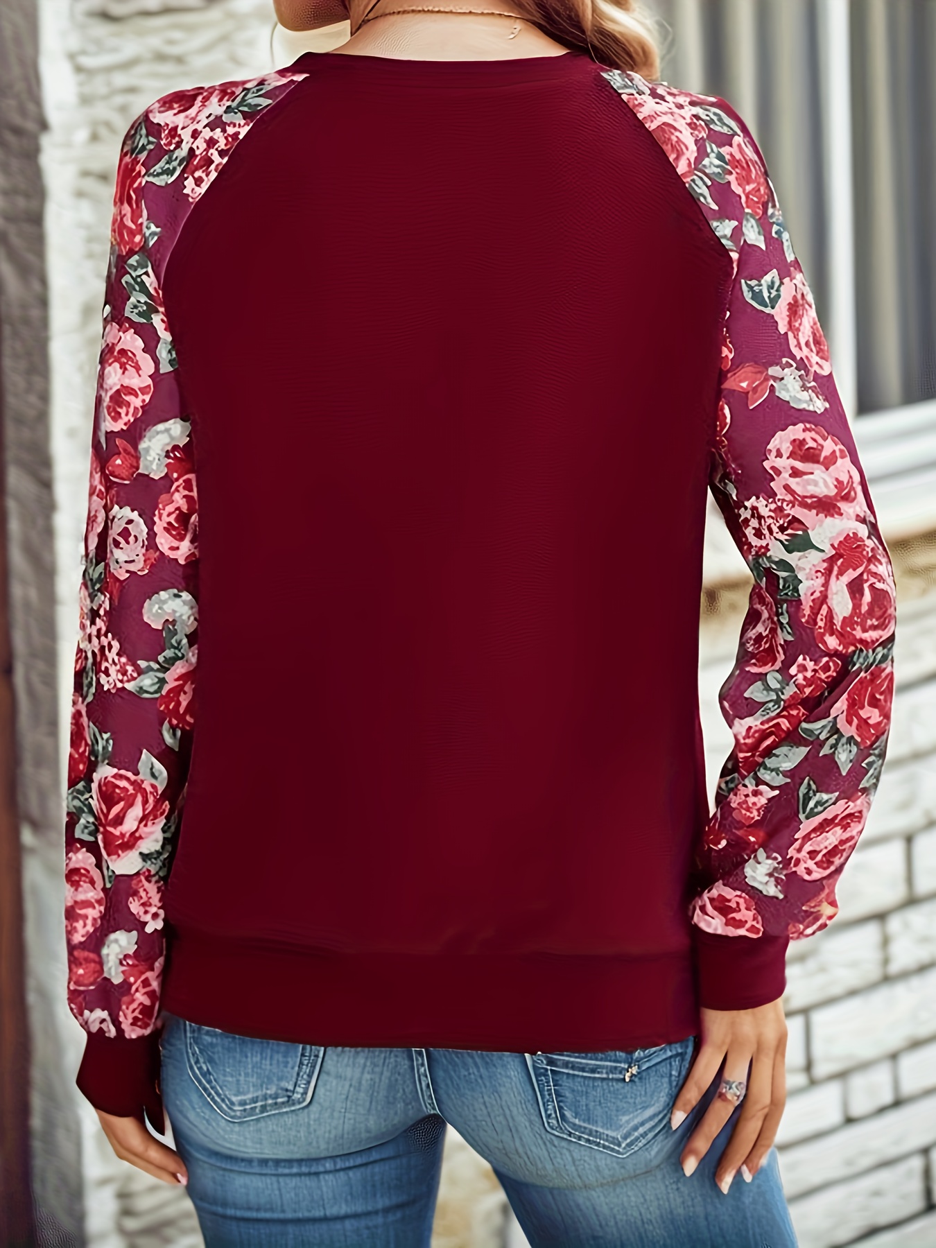 Red sales floral sweatshirt