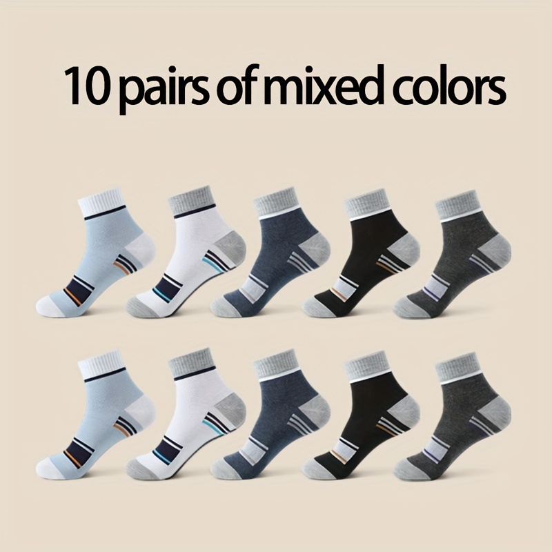E-shop 10 Paar Mid-Crew-Sportsocken Für Herren, Schweißabsorbierende, Bequeme, Atmungsaktive Socken Für Basketballtraining Und Laufen Im Freien
