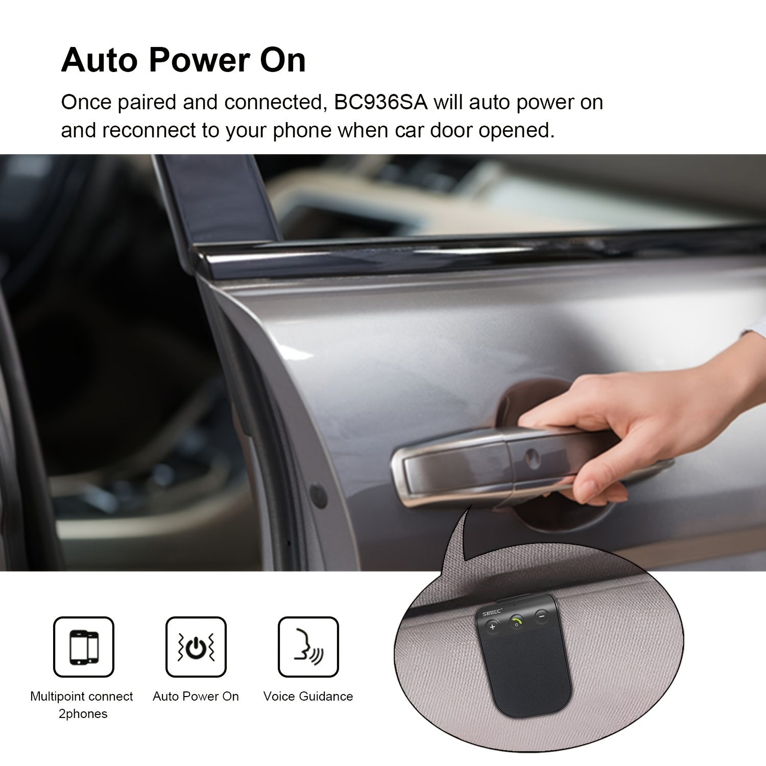 SUNIEC - Altavoz Bluetooth manos libres para teléfono celular, kit de  coche, llamadas manos libres Bluetooth para coche, encendido y apagado