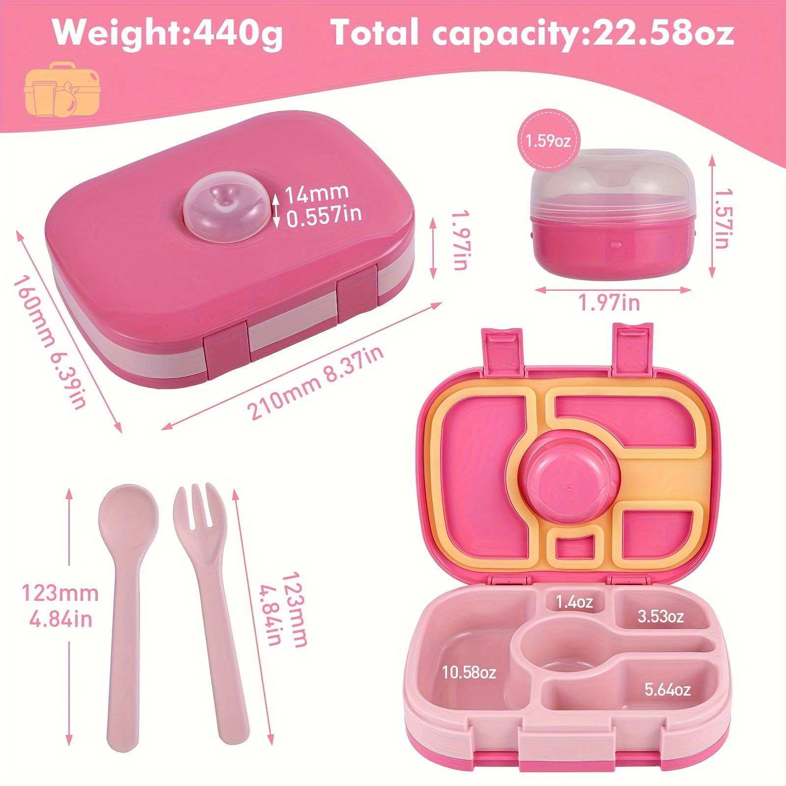 Multiple Colors Portable Bento Box With Lid Spoon And Fork - Temu