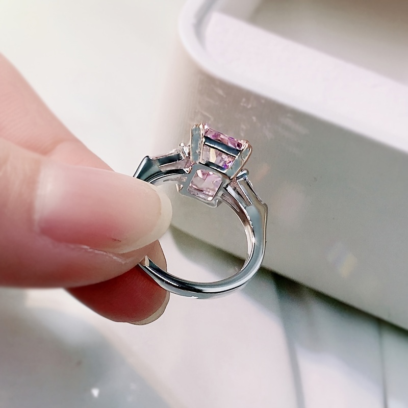 Square Pink Zircon Ring, Size 5-10