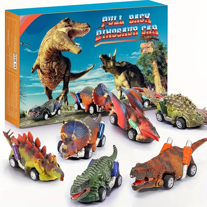 Carro Retrátil De Brinquedo De Dinossauro, Brinquedo De Dinossauro De 6  Peças, Para Meninos De 3