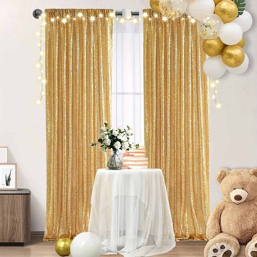 Gold Panel Metallic Tinsel Foil Fringe Curtain Photo Backdrop Party  Streamers Decor 39.4*78.7