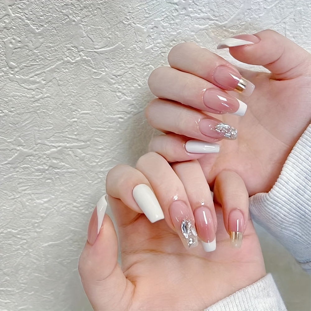 Rhinestone Press On Nails Medium Length Set