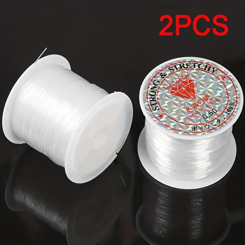 2Pcs Transparent White Non-Elastic Ultra-Fine Crystal Fishing Thread Hand  Braided Beaded Winding Ring Rope DIY Bracelet Necklace Jewelry Making Craft