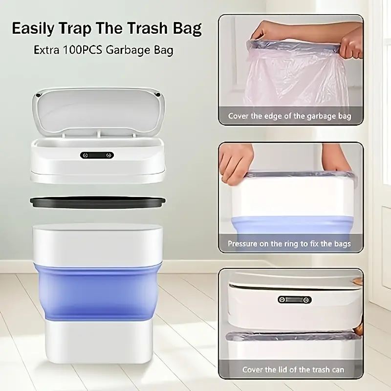 Automatic Trash Can Collapsible Touchless Sensor Trash Bin 4.6 Gallon  Intelligent Garbage Can,for Bedroom Kitchen Office Waste Paper Bin - Temu