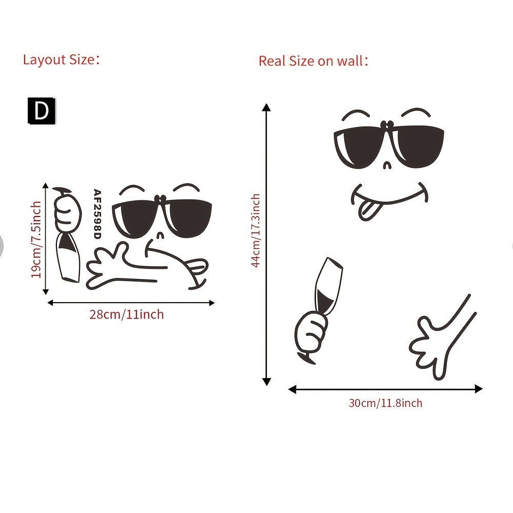 1pc Playful Fashion Glasses joyful Face Refrigerator Wall Sticker - Cartoon-Inspired, Easy-to-Apply & Disposable Decor for Kitchen