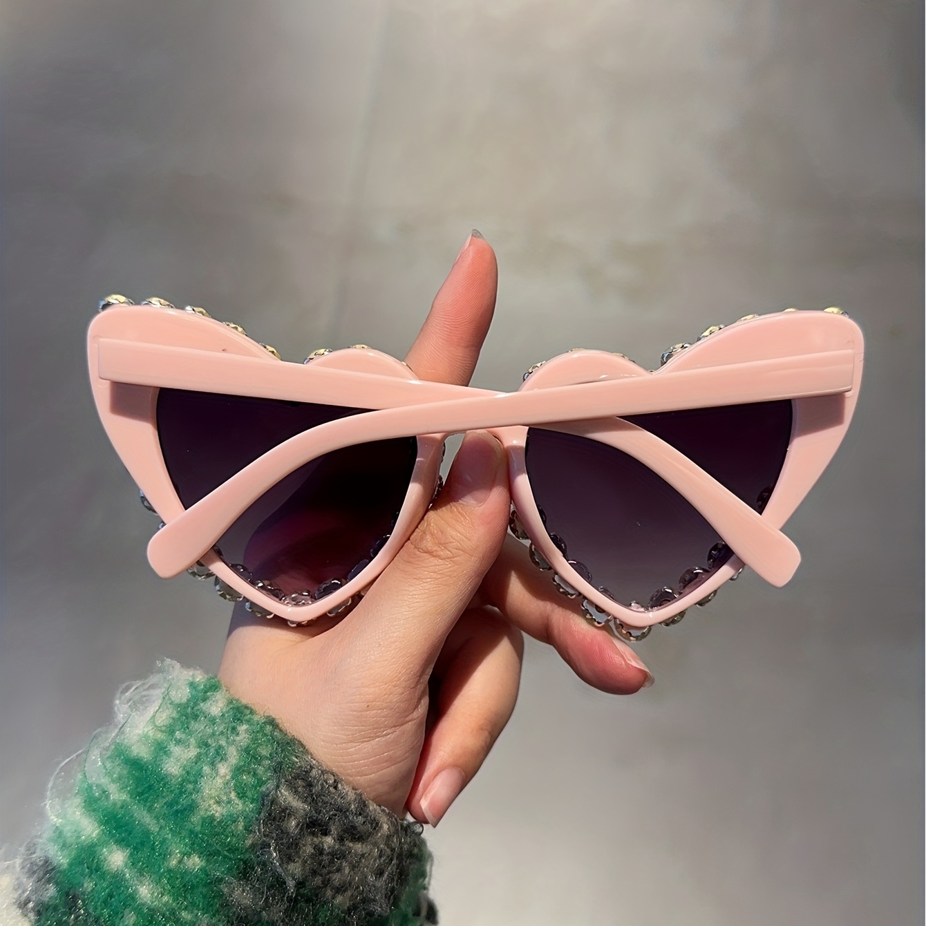 Y2K Rhinestone Heart Sunglasses UV400