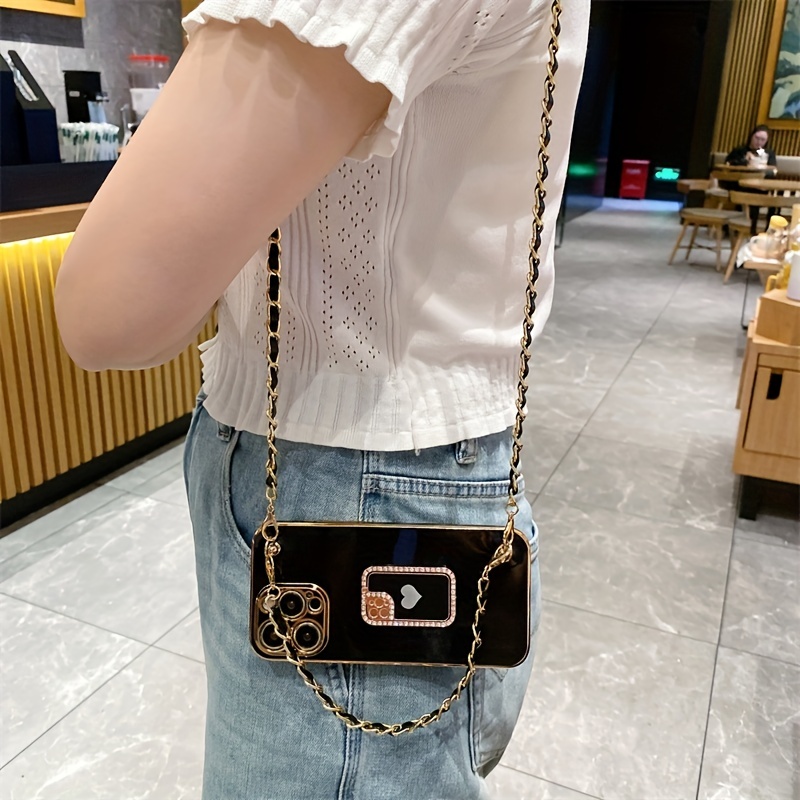 Stylish Crossbody Lanyard Leather Necklace Love Bracket Rotates 360 °  Plating Phone Case For Iphone 14 13 12 11 Pro Max Ipnone X Xs - Soft &  Protection - Temu