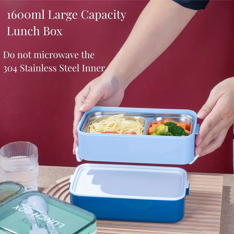 1pc Stainless Steel Double-layer Insulated Lunch Box With Portable