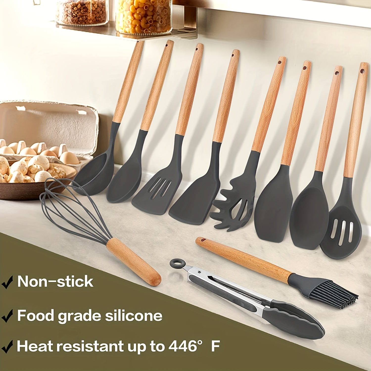 Five14 Utensilios de cocina de silicona blanca, utensilios de cocina  blancos, juego de utensilios de…Ver más Five14 Utensilios de cocina de  silicona