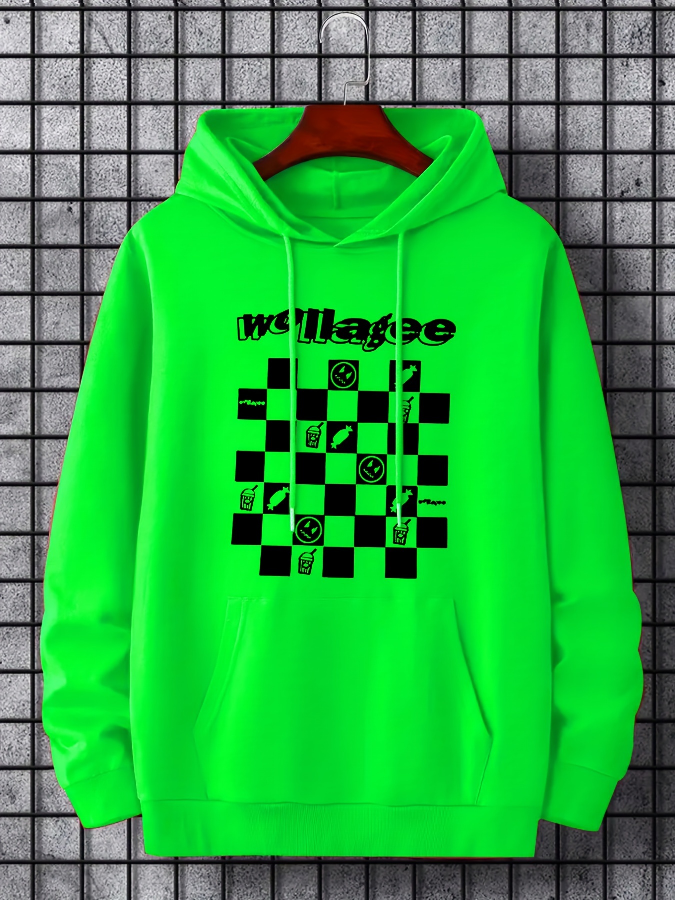 Checkerboard print hot sale hooded sweatshirt