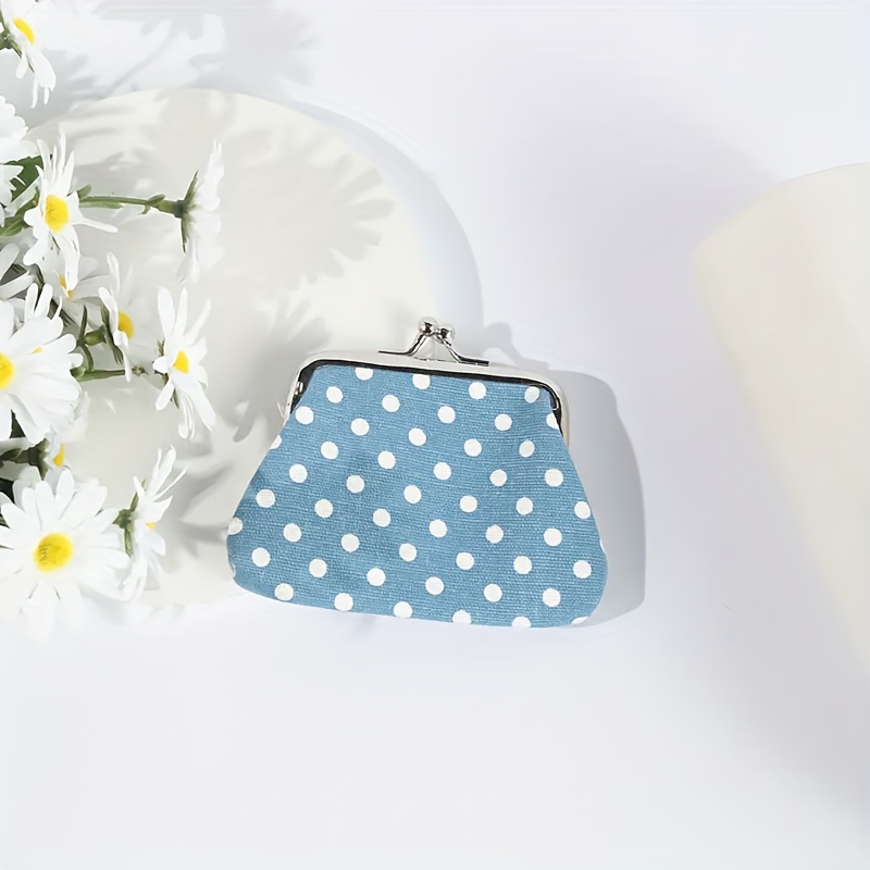 Polka Dot Pattern Coin Purse, Women's Trendy Kiss Lock Canvas