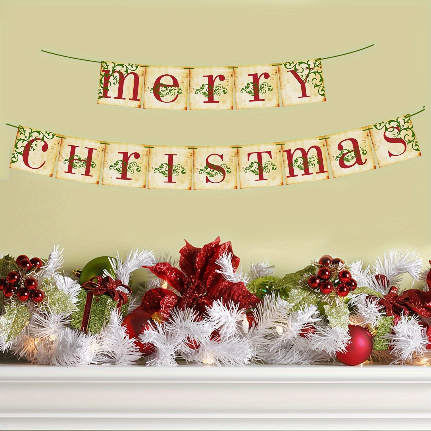  Christmas Decorations - Vintage Merry Christmas Banner - Retro  Nostalgic Traditional Old Fashioned Victorian Xmas Holiday Decor for Indoor  Home Office Fireplace Mantle Farmhouse : Home & Kitchen