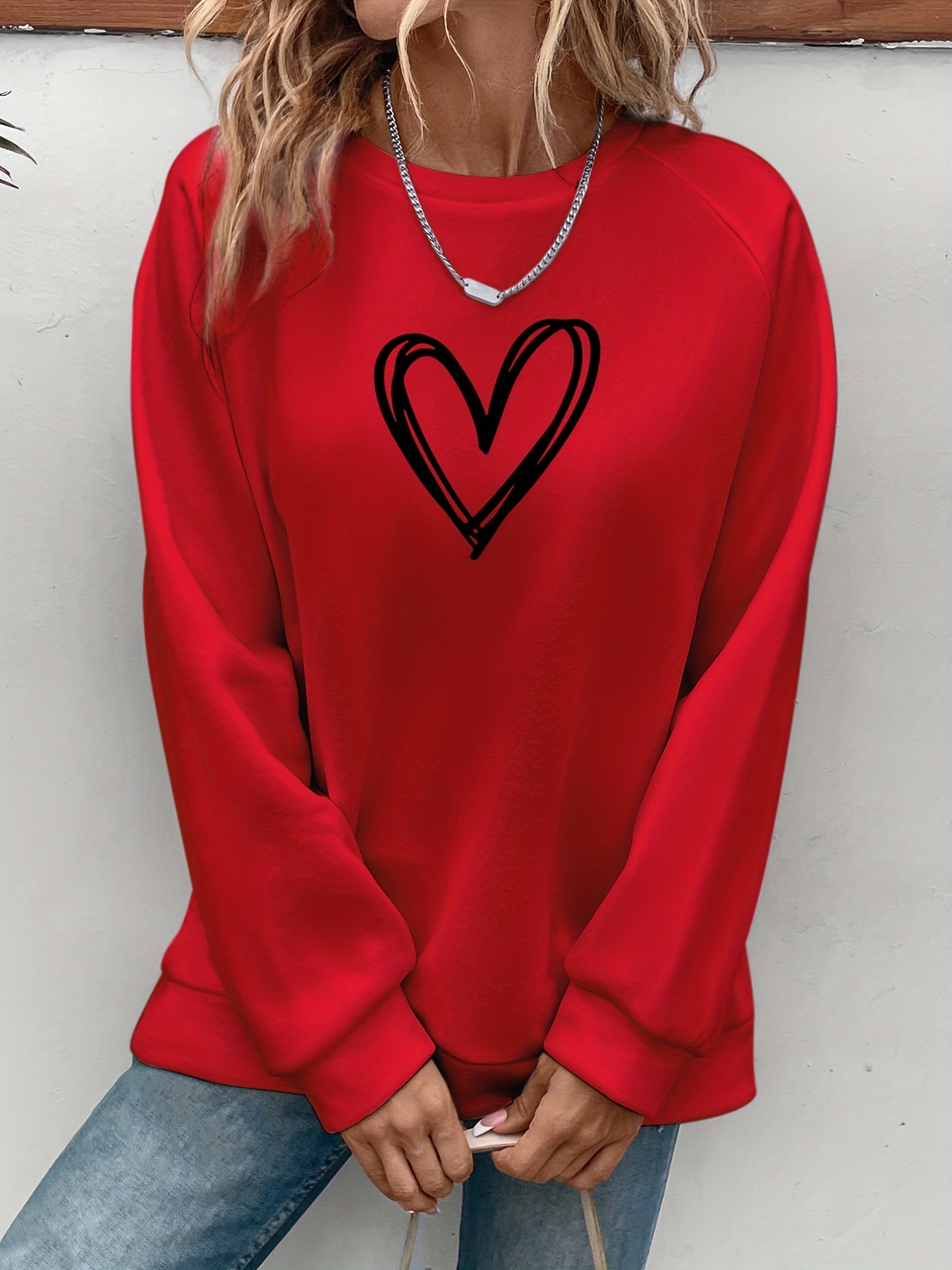 Sweatshirt Print Germany Langarm Heart Pullover Temu Lässiger -
