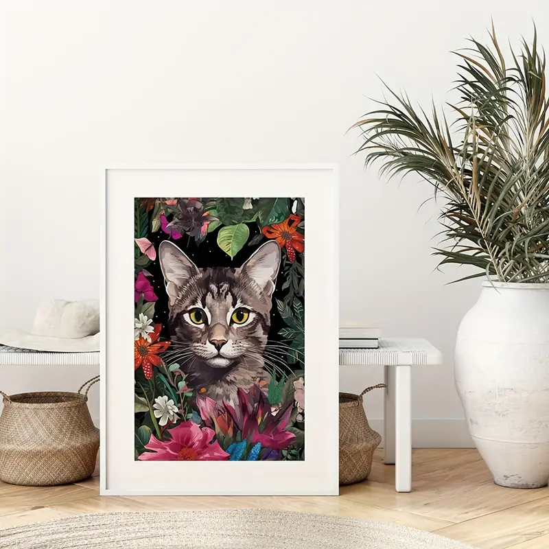 1pc Affiche de chats Idée cadeau Chat dans les fleurs - Temu France