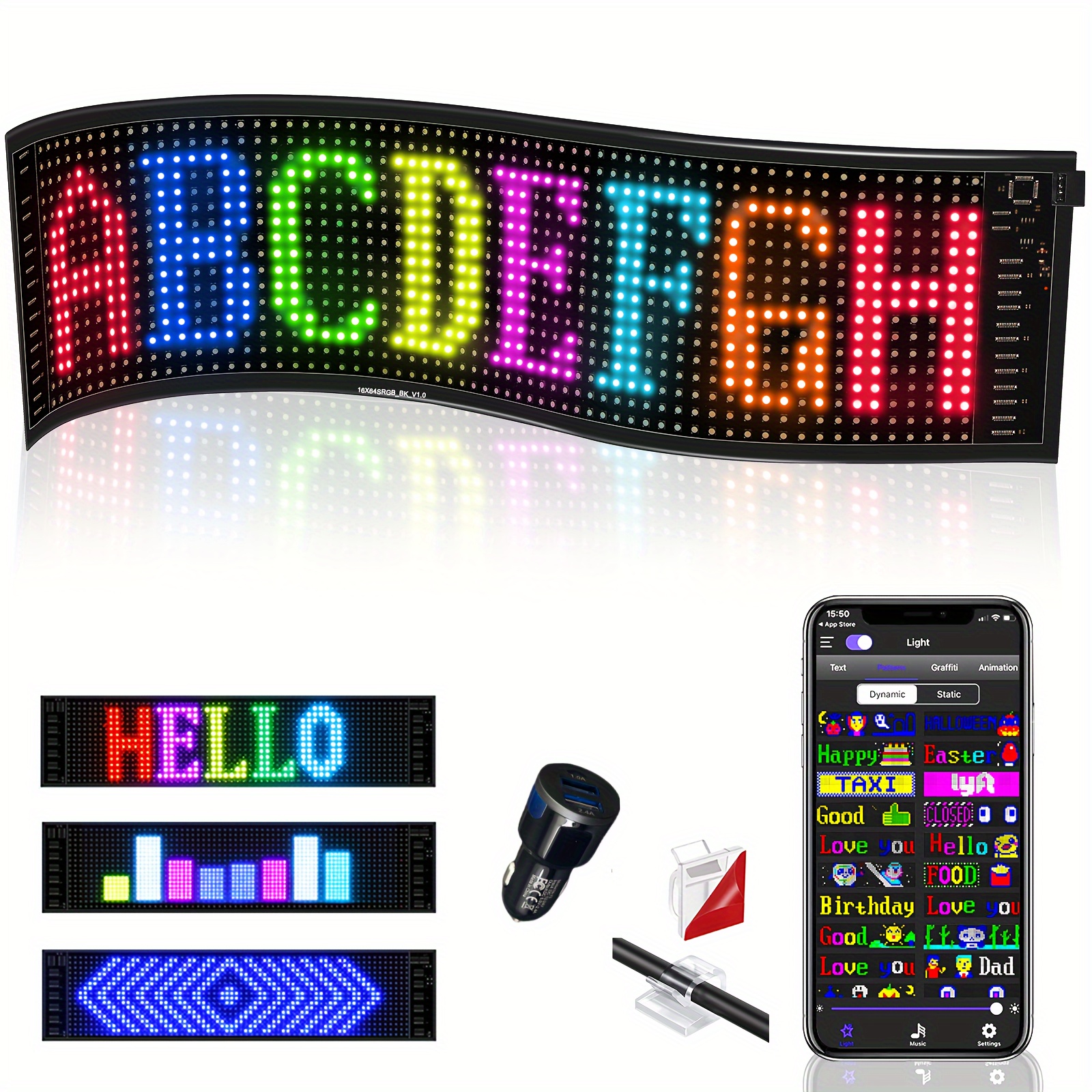 LED-Matrix-Pixel-Panel Scrollen Helle Werbung LED-Schilder Flexible USB 5V  LED-Auto-Schild Bluetooth-App-Steuerung für Auto-Shop