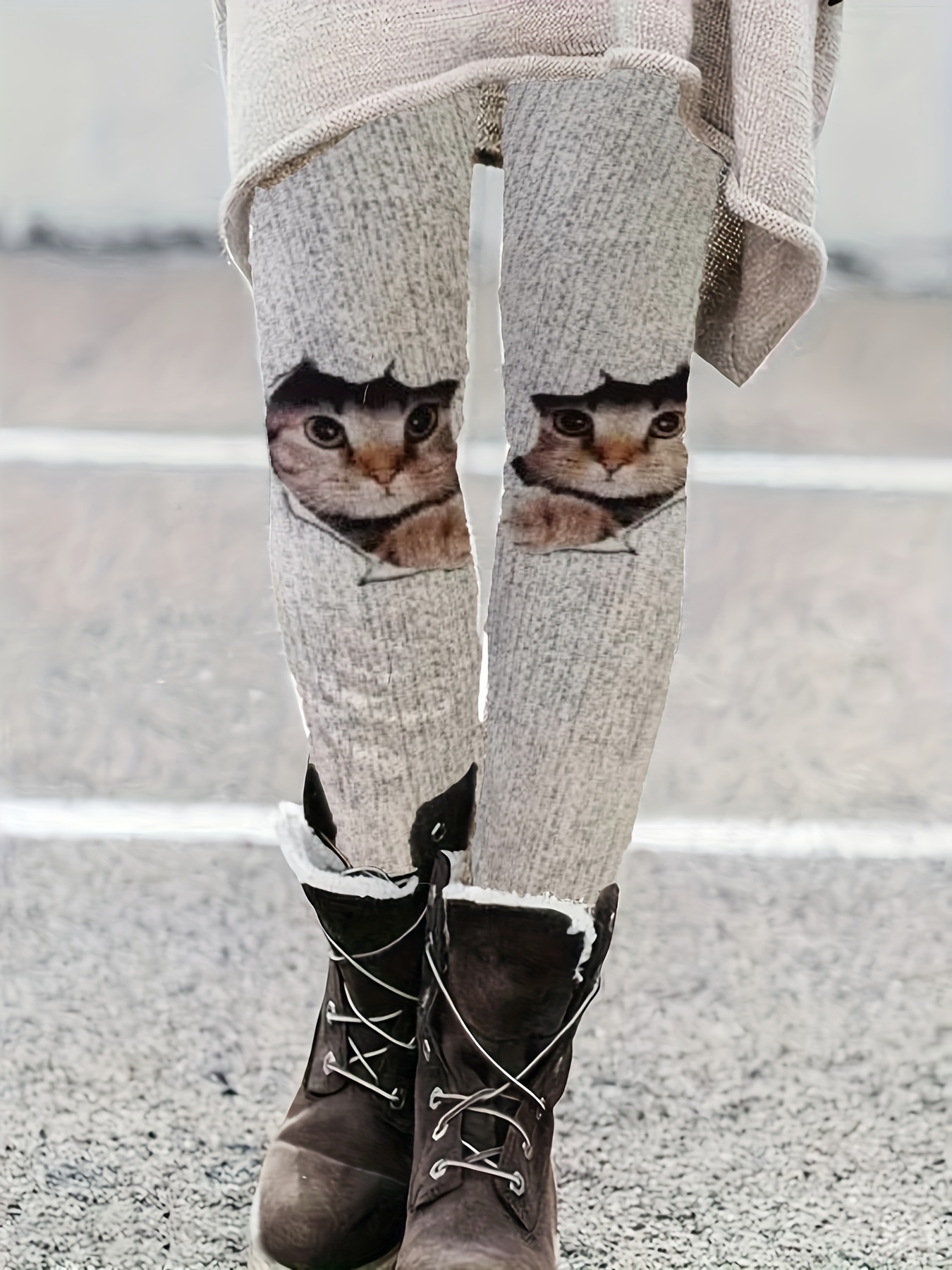 Plus Size Casual Pants Women's Plus 3d Cat Print Elastic - Temu Canada
