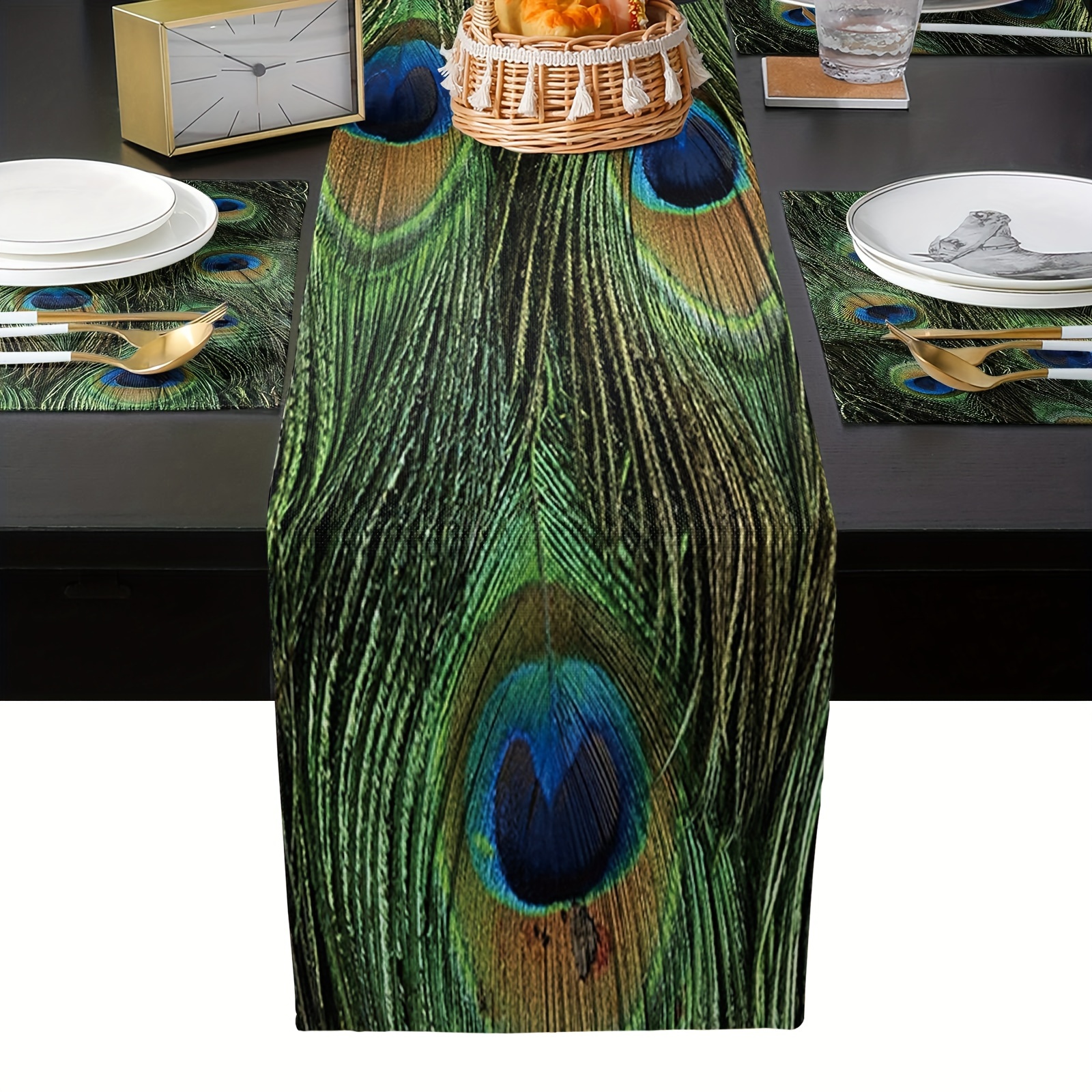 ON SALE Peacock Feather Mat Placemat or Centerpiece Decoration in