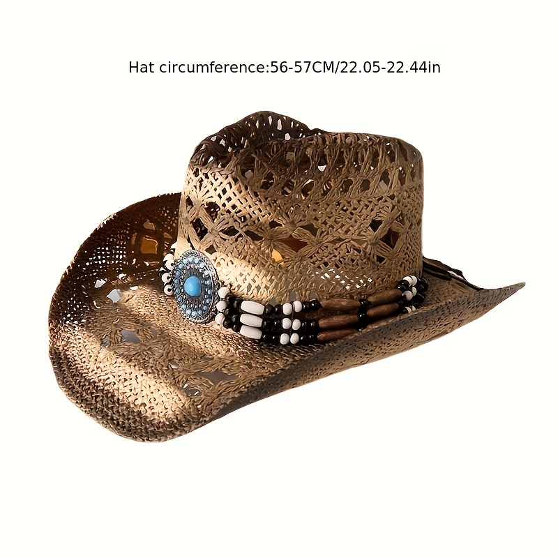 Western Hollow Cowboy Hats Classic Turquoise Chain Wide Brim - Temu Germany