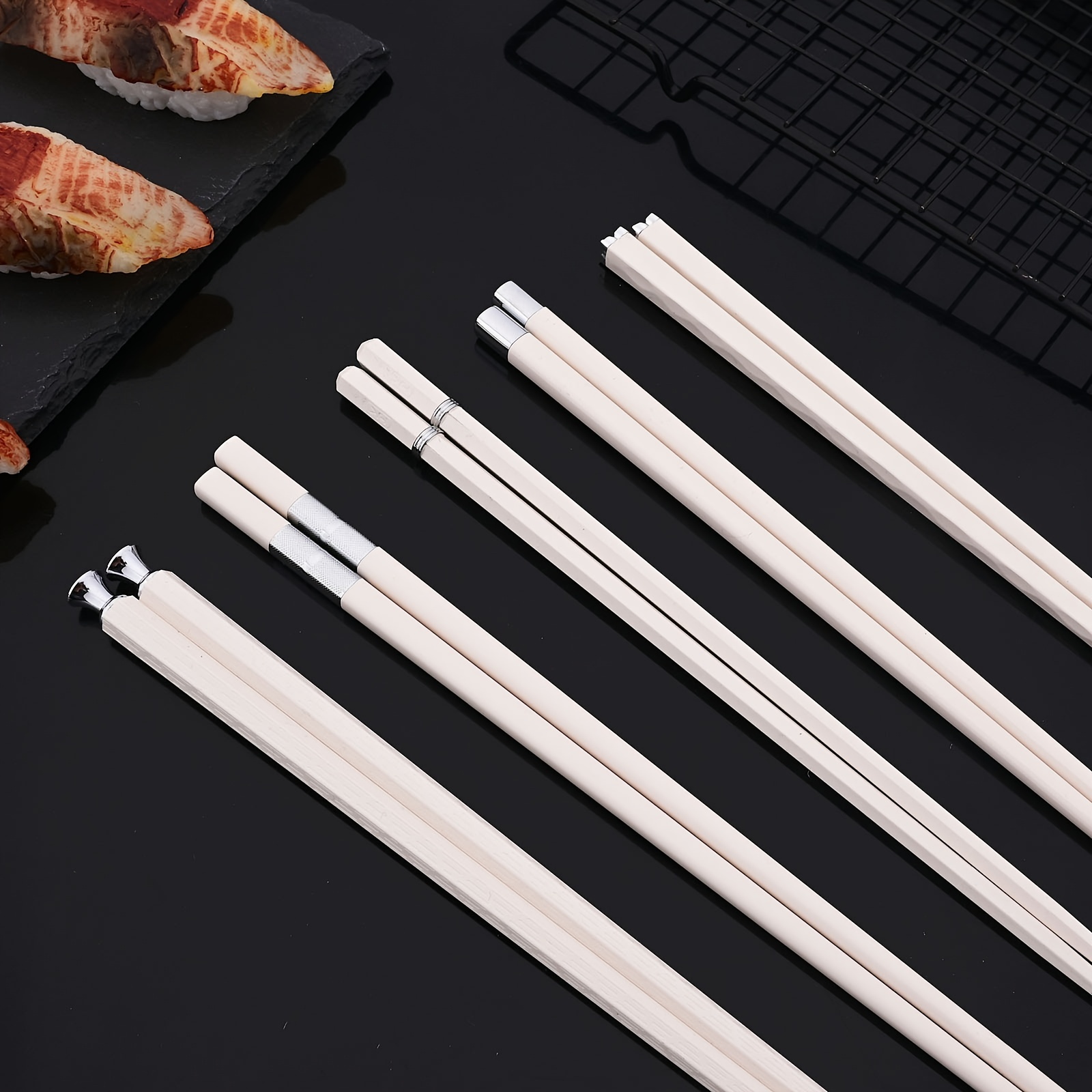 Acheter 5 paires de baguettes noires, bâtonnets de Sushi alimentaires  chinois, ensemble de baguettes coréennes antidérapantes réutilisables,  vaisselle en alliage Palillos Chinos