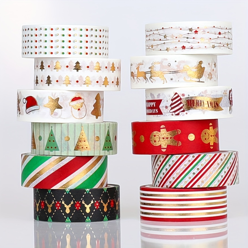 12 Rolls Christmas Washi Tape Set - Golden Foil Holiday Washi Tape For  Bullet Journal, Scrapbook, DIY Crafts, Xmas Gift Packaging