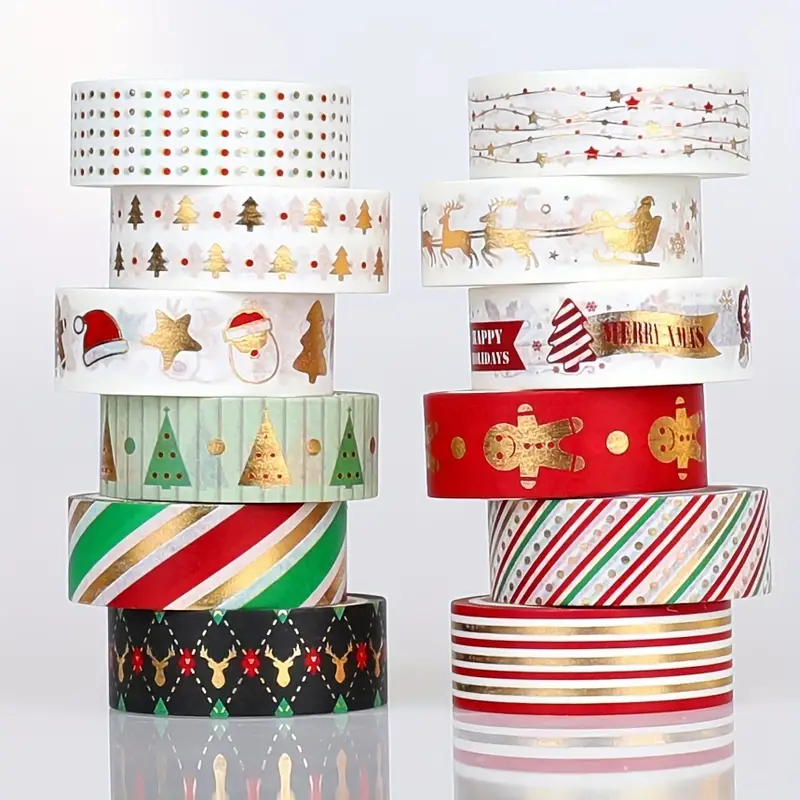 Christmas Washi Tape Set Golden Foil Holiday Washi Tape For - Temu