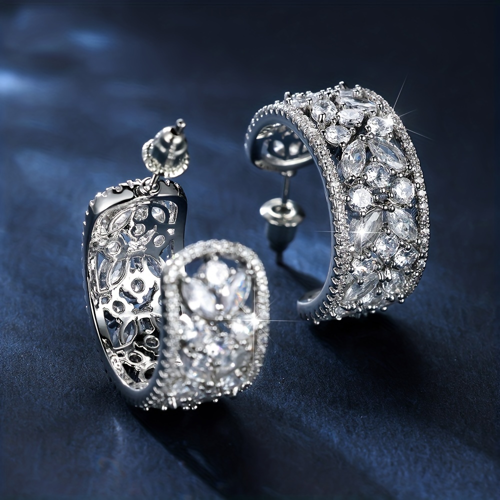 Zirconia C Shaped Dangle Earrings