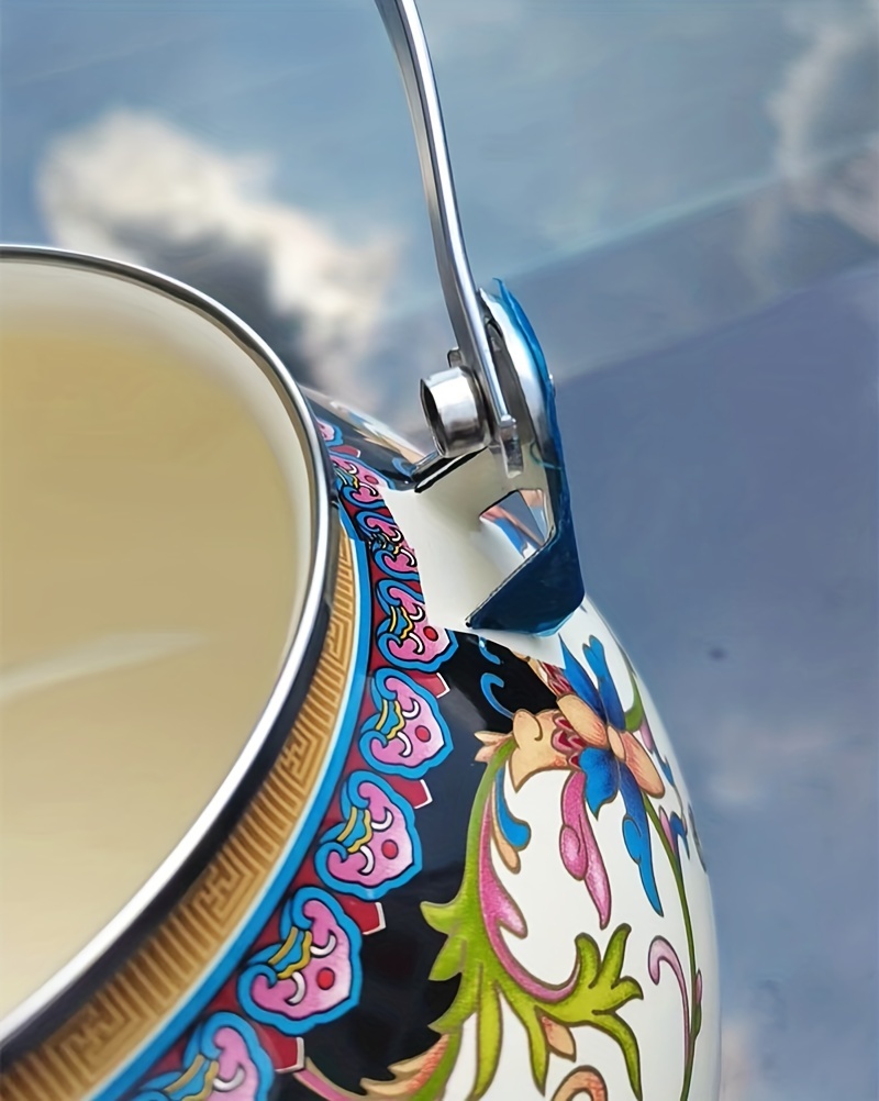 Floral Ceramic Enamel Teapot Tea Kettle For Stovetop, Thickened