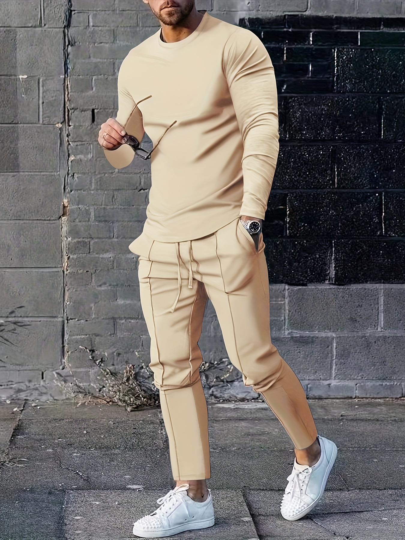 Mens 2 Piece Outfits, Comfy Long Sleeve T-shirt And Casual Drawstring Pants  Set For Autumn, Men's Clothing, Shop Now For Limited-time Deals