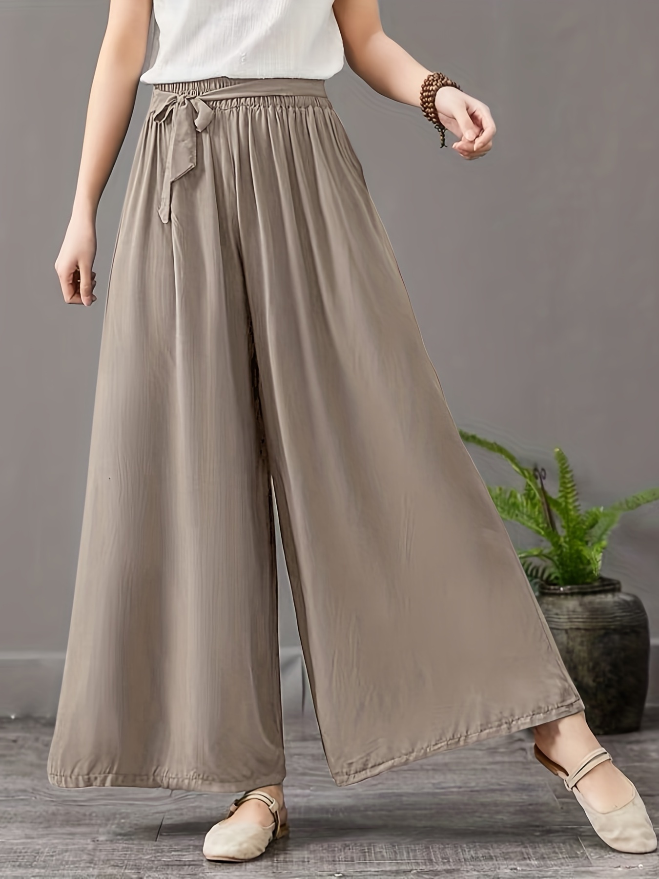 Flare Leg Pants Casual Solid Ruched Pants Women's Clothing - Temu
