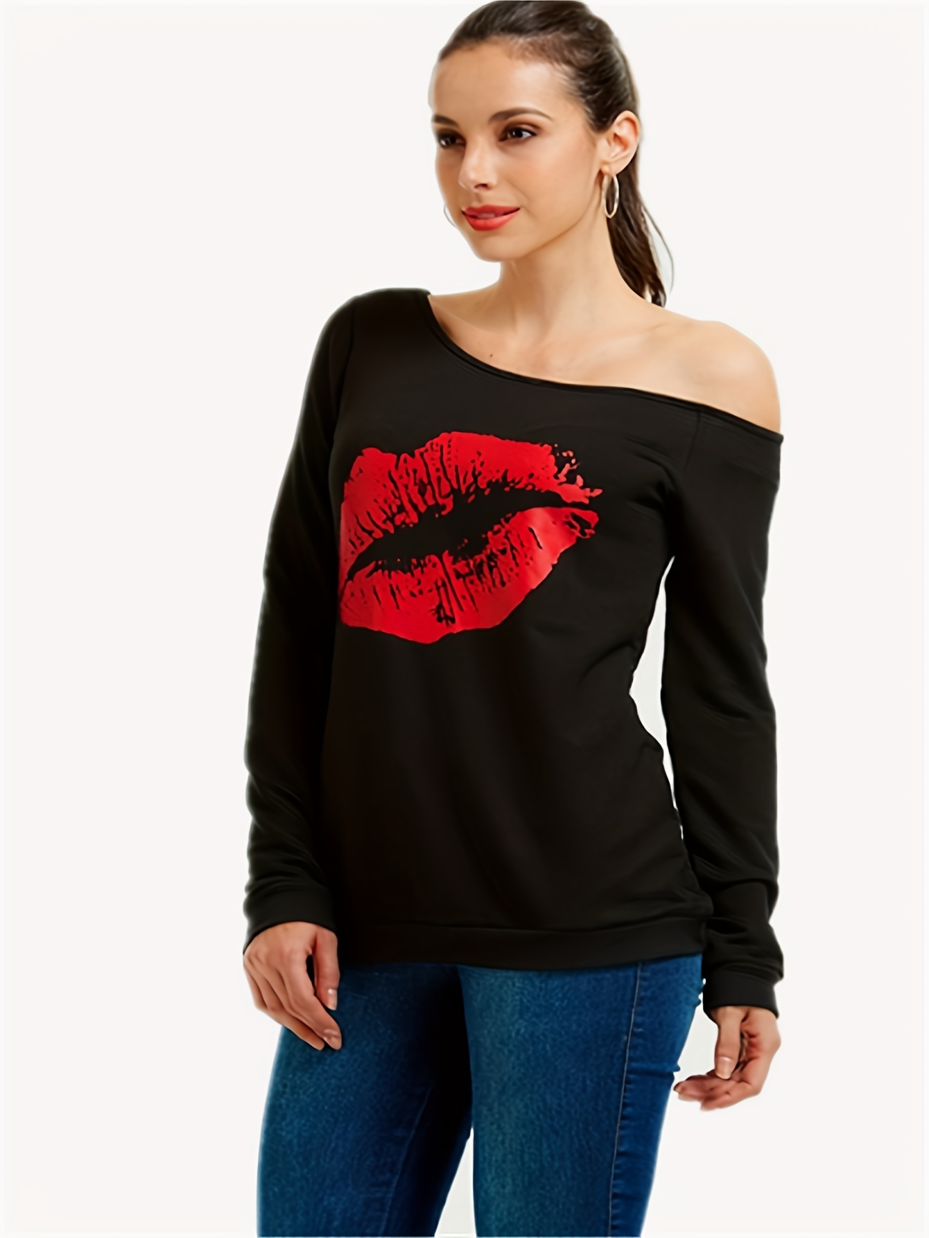 Off the shoulder lips hot sale sweatshirt