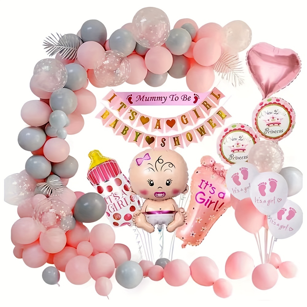  Decoraciones de baby shower para niña: globos de bebé niña de  10 pulgadas, 129 decoraciones de fiesta rosadas son perfectas para tu baby  shower : Hogar y Cocina
