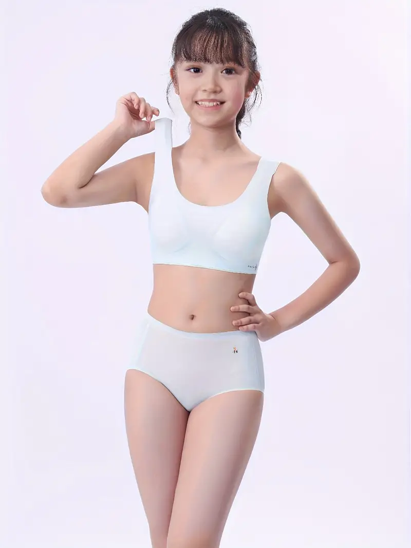 Teen Girls Underwear Set Bra Briefs High Stretch Solid Color - Temu