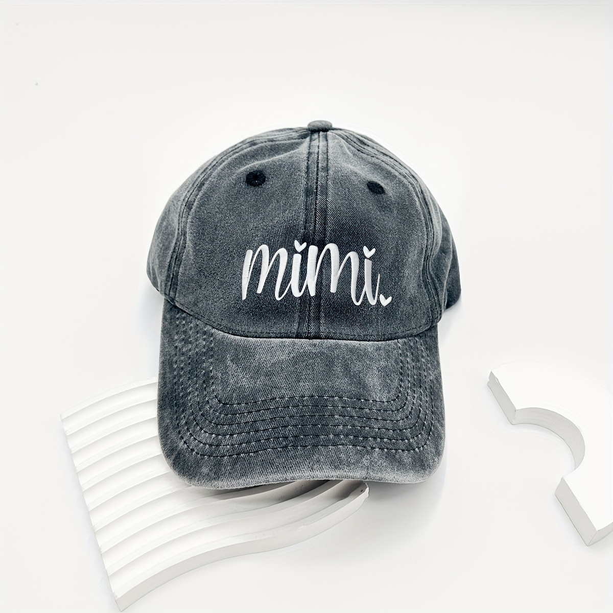 Mimi Printed Black Baseball Cap Unisex Washed Distressed Sun Hat Breathable Adjustable Dad Hats