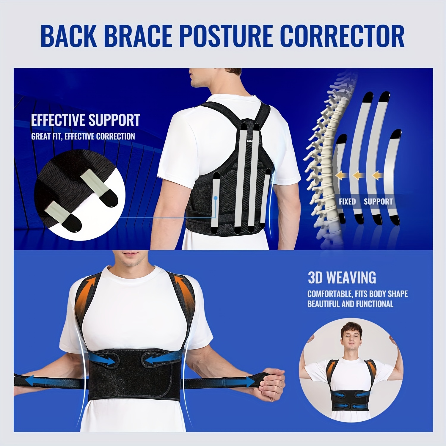 Back Brace Posture Corrector Women Men Back Support Belt - Temu